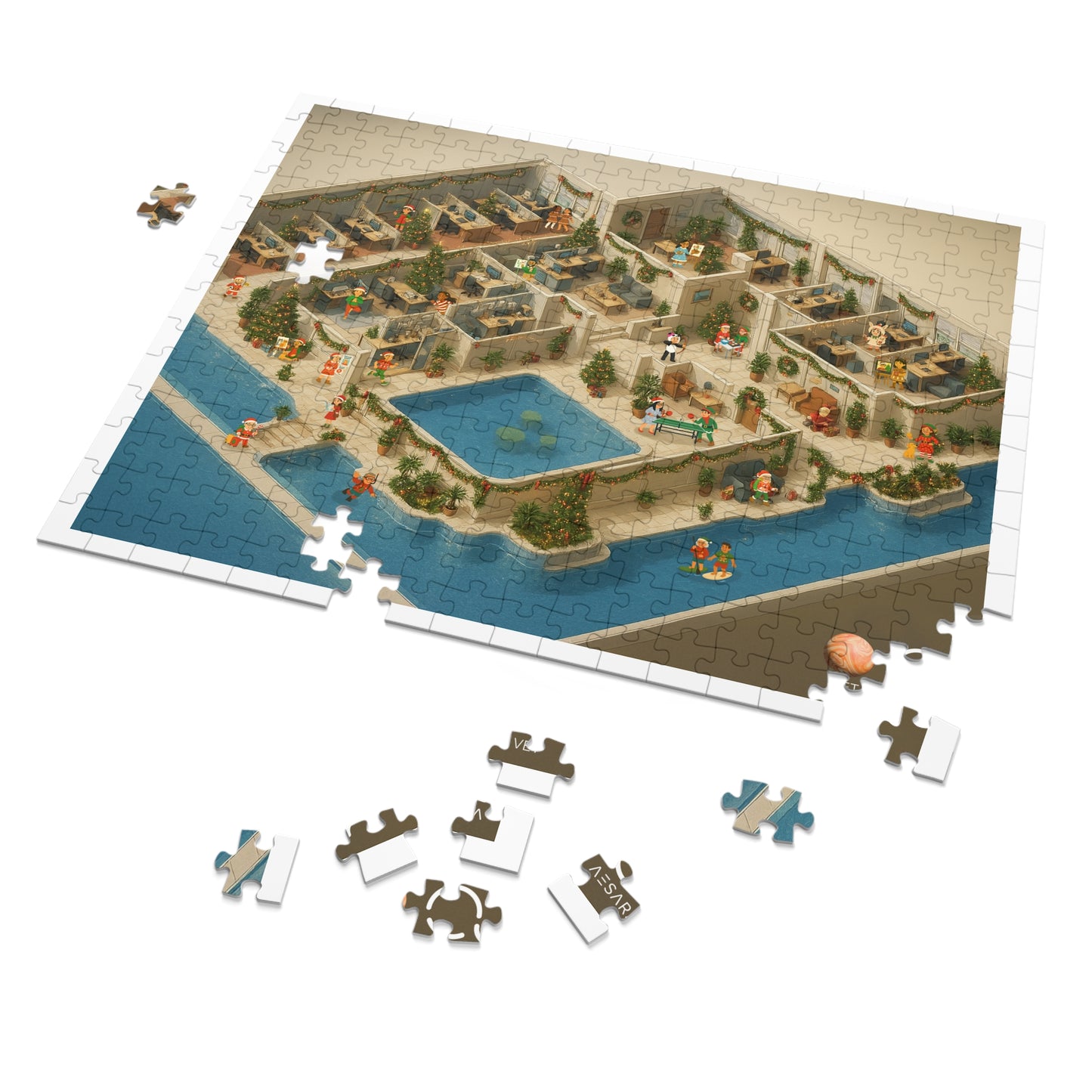 AESARA x VET Holiday Office Puzzle – Festive Isometric Winter Scene – 500-Piece Scenic Puzzle Gift